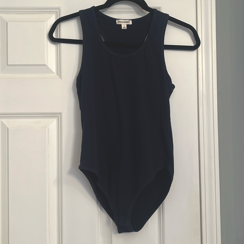 Navy blue Zenana Premium bodysuit with 2 snaps